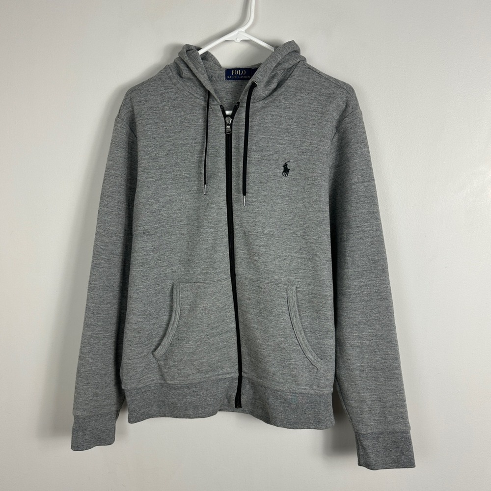 Polo Ralph Lauren Mens Hoodie M Double-Knit Full-Zip Grey Sport Logo Jacket Coat